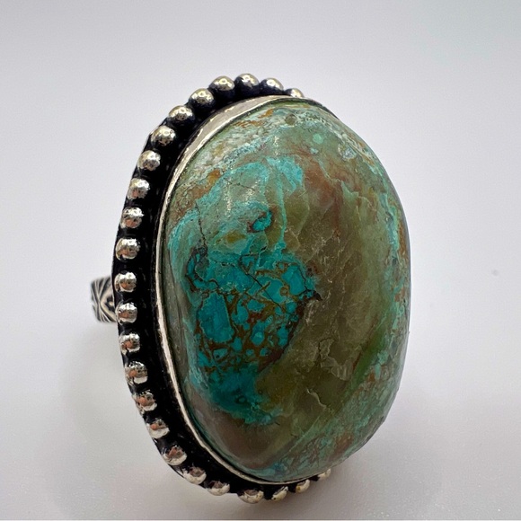 Chrysocolla Silver Plated Ring, Size 7 - Picture 2 of 4